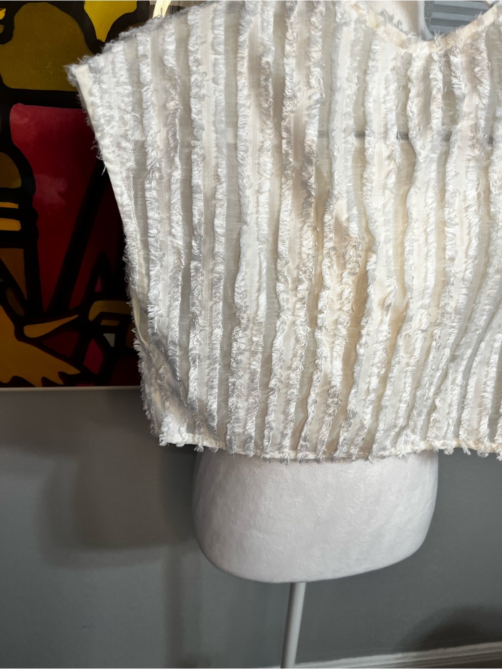 Rangel Chloe Top Ivory Large Sheer And Fur Stripes Zipper Crop Top - Picture 6 of 12